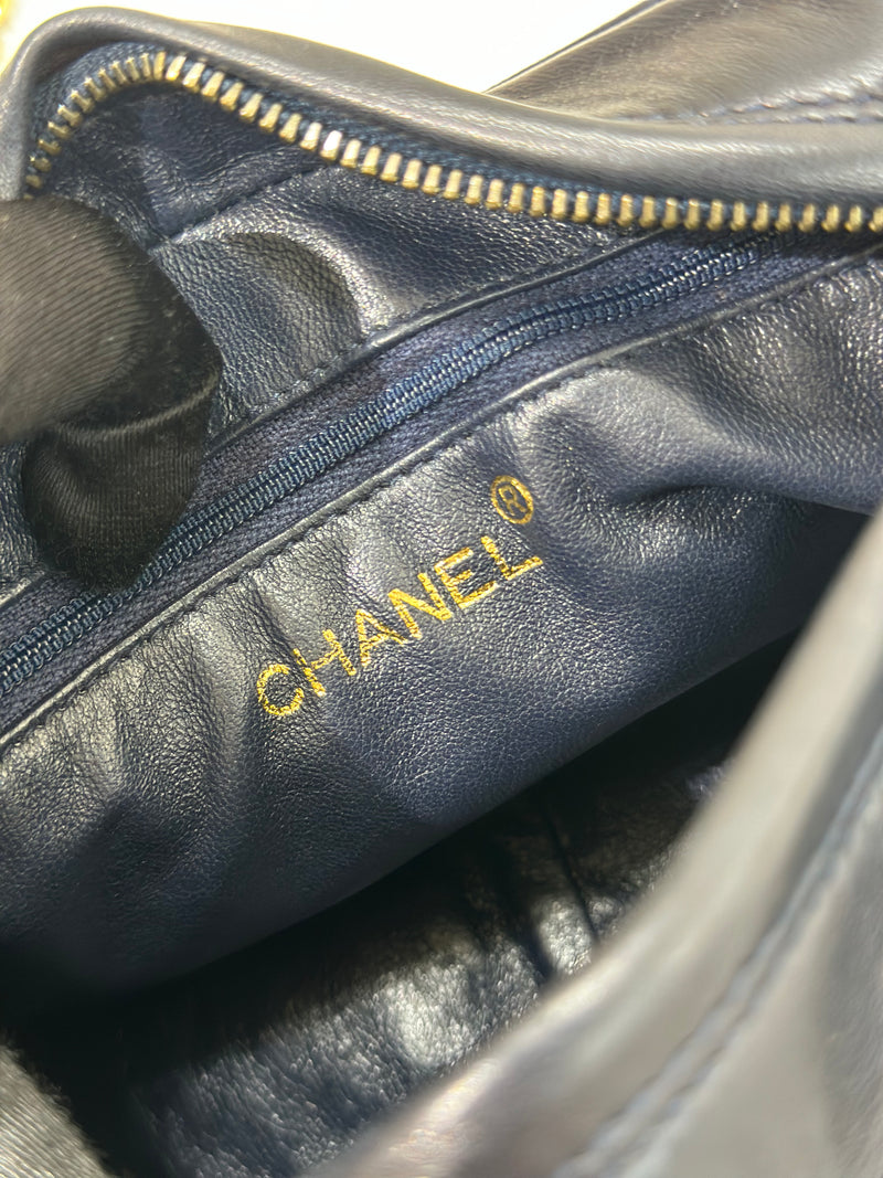 Vintage Chanel Mini Camera Bag Navy Blue Lambskin with Tassel and 24k Gold Hardware