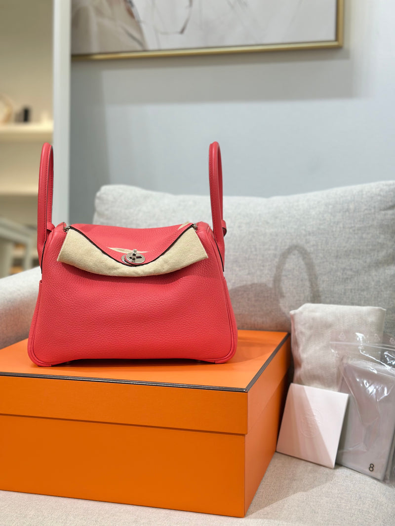 Hermes Lindy Rose Jaipur Taurillon Clemence Palladium Hardware