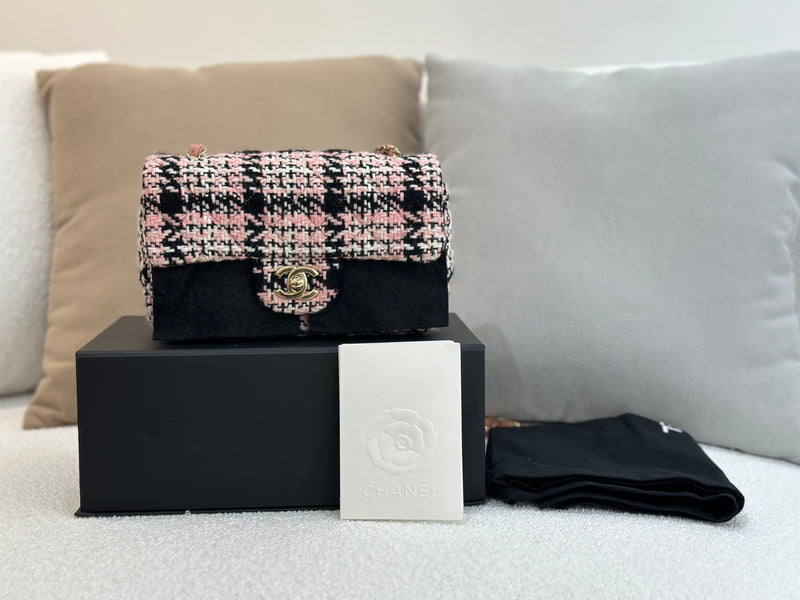 Chanel Mini Rectangular 21B Pink Tweed Light Gold Hardware