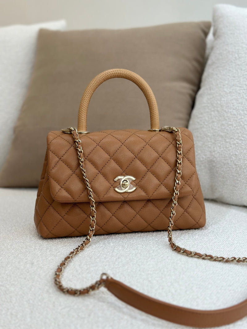 Chanel Small Coco Handle 21P Caramel Caviar Light Gold Hardware