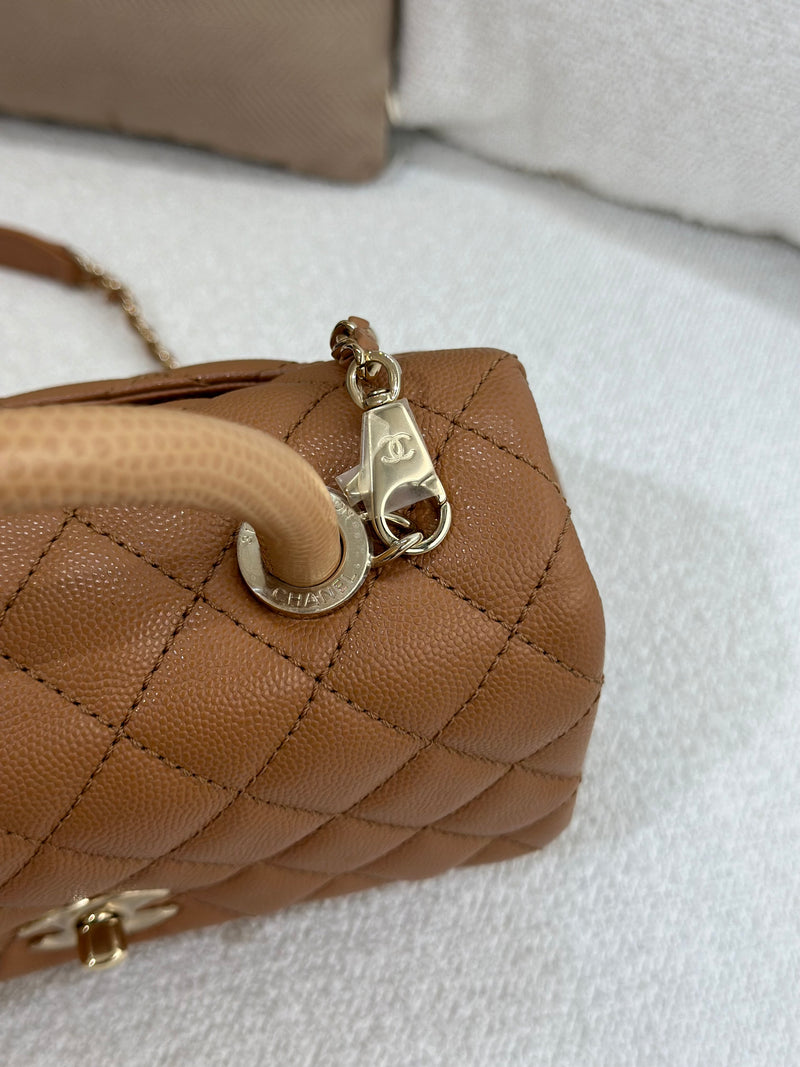 Chanel Small Coco Handle 21P Caramel Caviar Light Gold Hardware