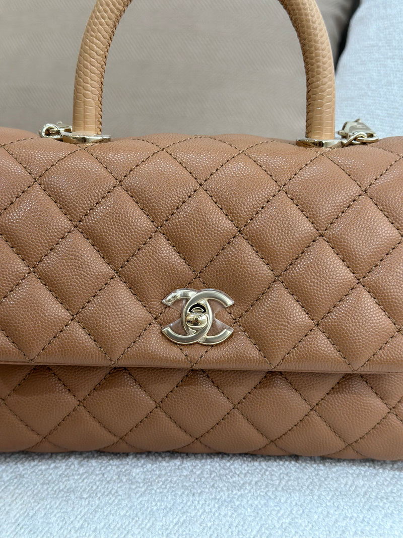 Chanel Small Coco Handle 21P Caramel Caviar Light Gold Hardware