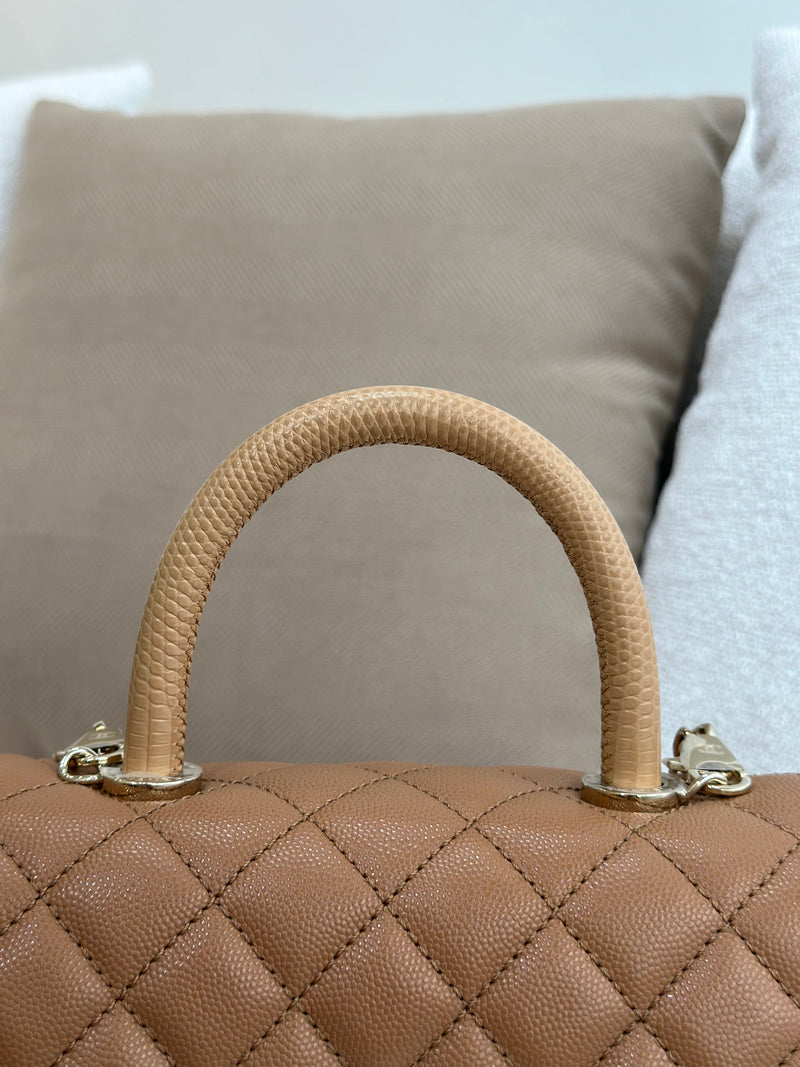 Chanel Small Coco Handle 21P Caramel Caviar Light Gold Hardware