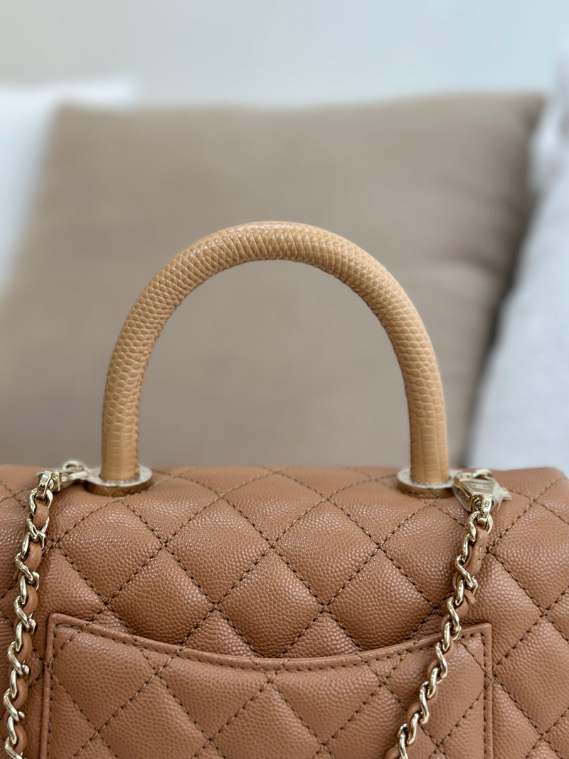 Chanel Small Coco Handle 21P Caramel Caviar Light Gold Hardware