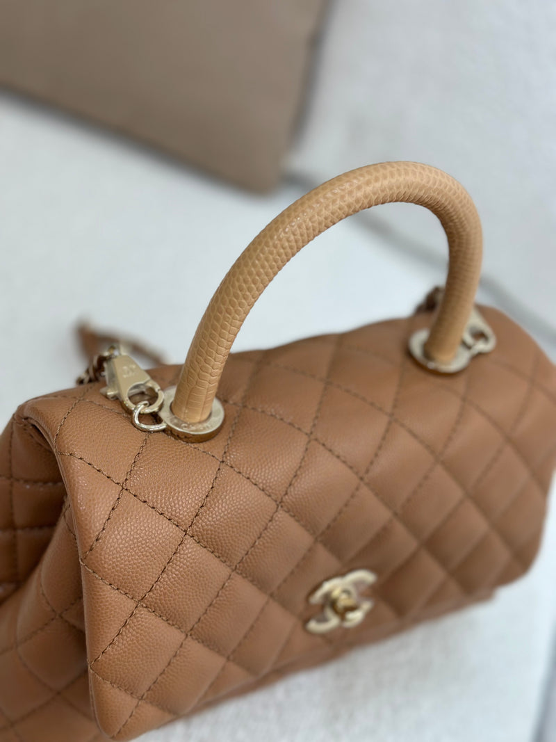 Chanel Small Coco Handle 21P Caramel Caviar Light Gold Hardware