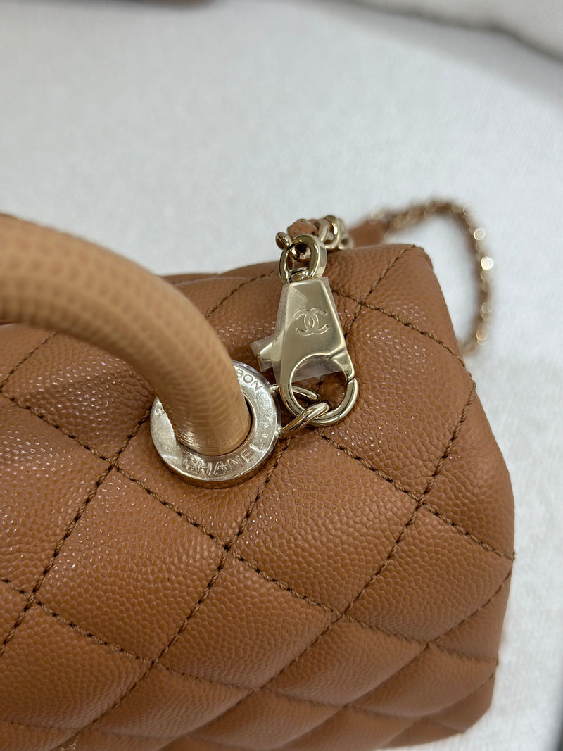 Chanel Small Coco Handle 21P Caramel Caviar Light Gold Hardware