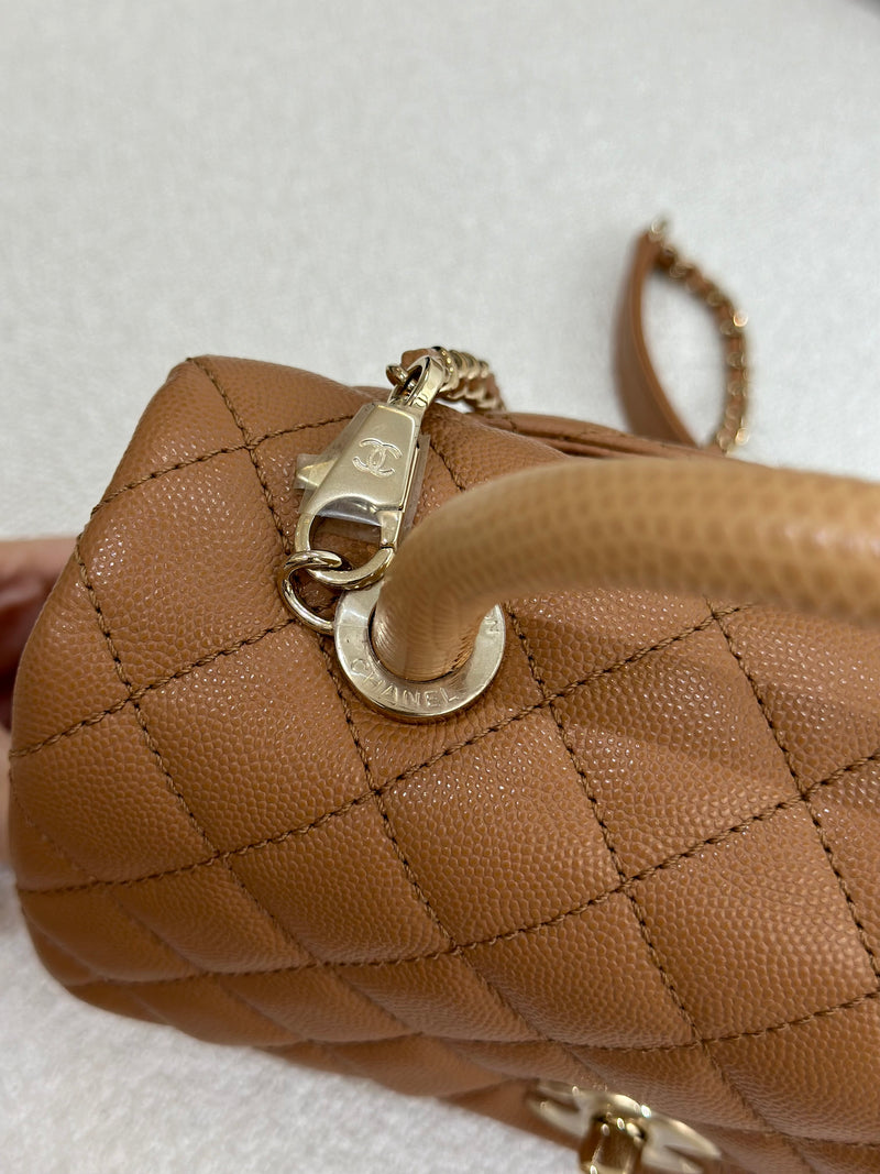 Chanel Small Coco Handle 21P Caramel Caviar Light Gold Hardware