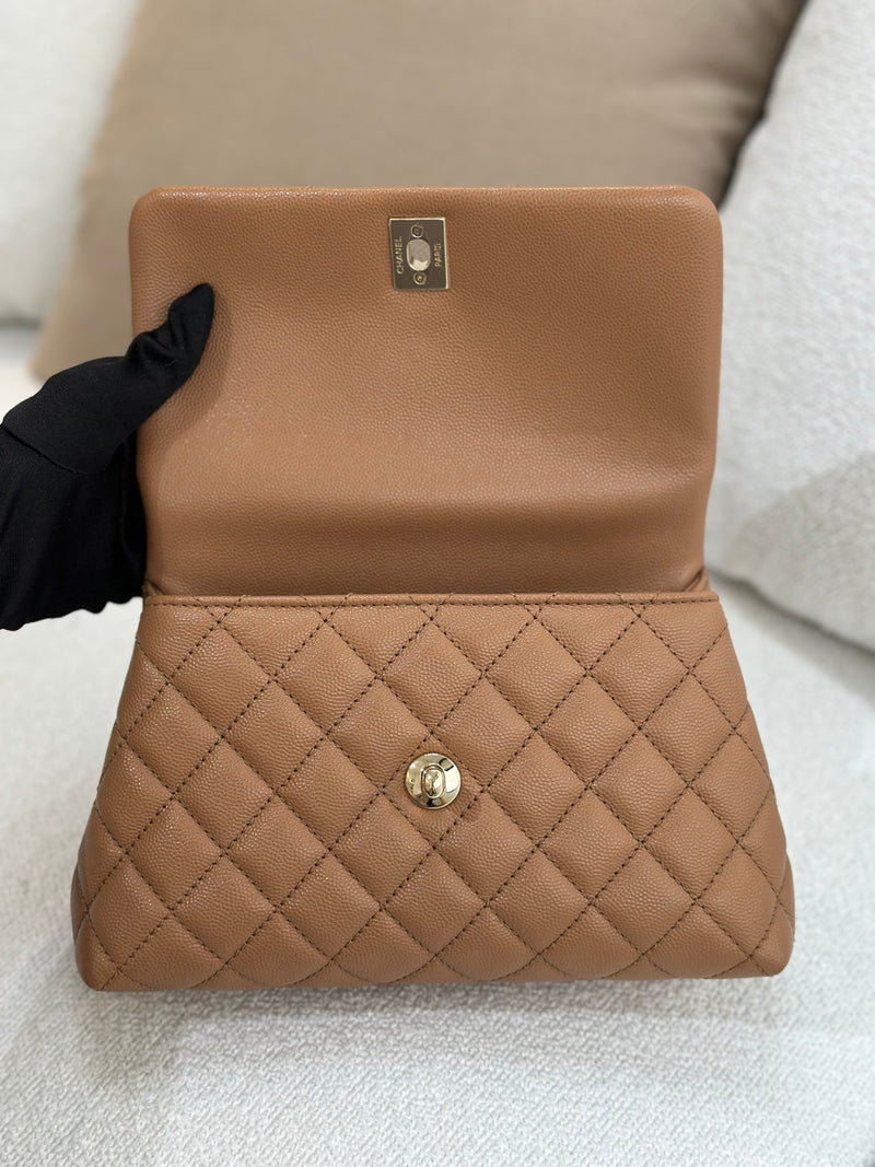 Chanel Small Coco Handle 21P Caramel Caviar Light Gold Hardware