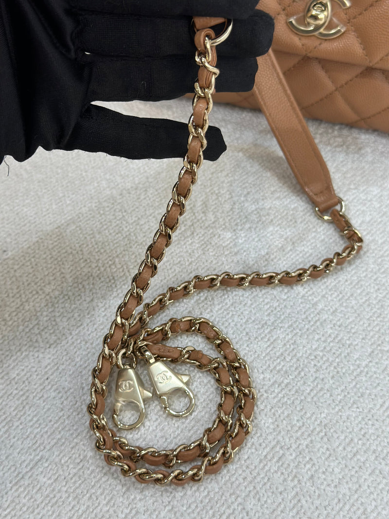 Chanel Small Coco Handle 21P Caramel Caviar Light Gold Hardware