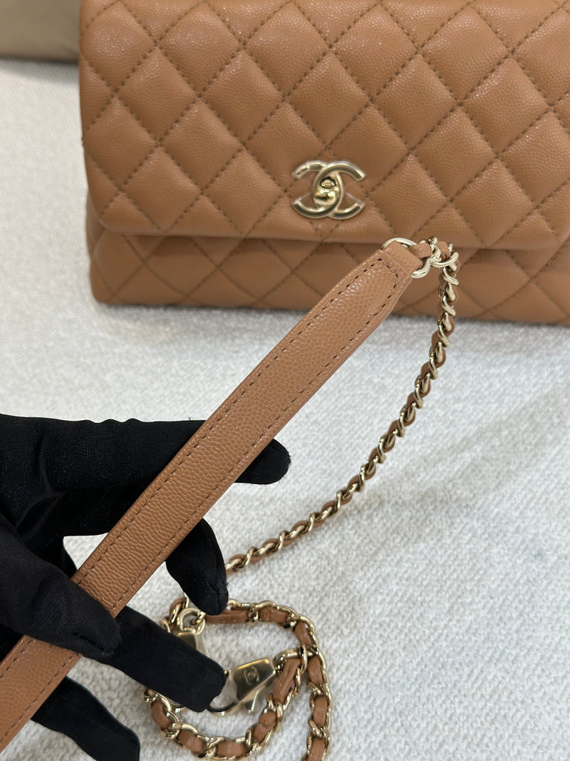 Chanel Small Coco Handle 21P Caramel Caviar Light Gold Hardware