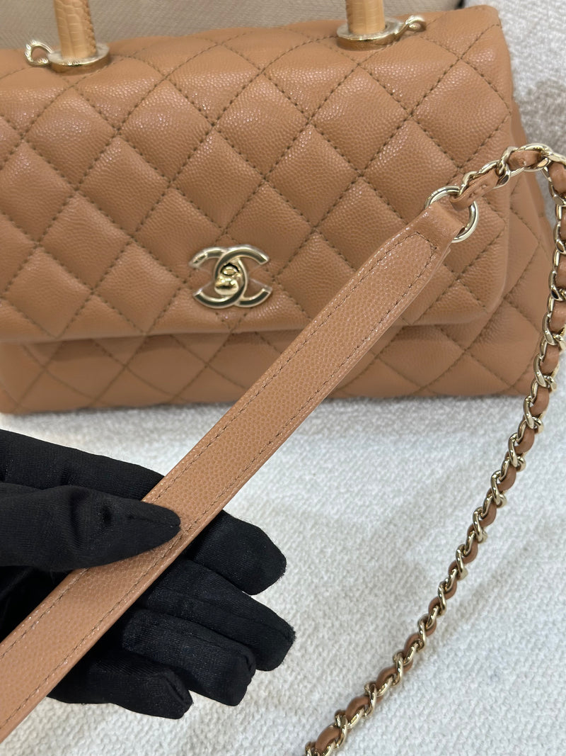 Chanel Small Coco Handle 21P Caramel Caviar Light Gold Hardware