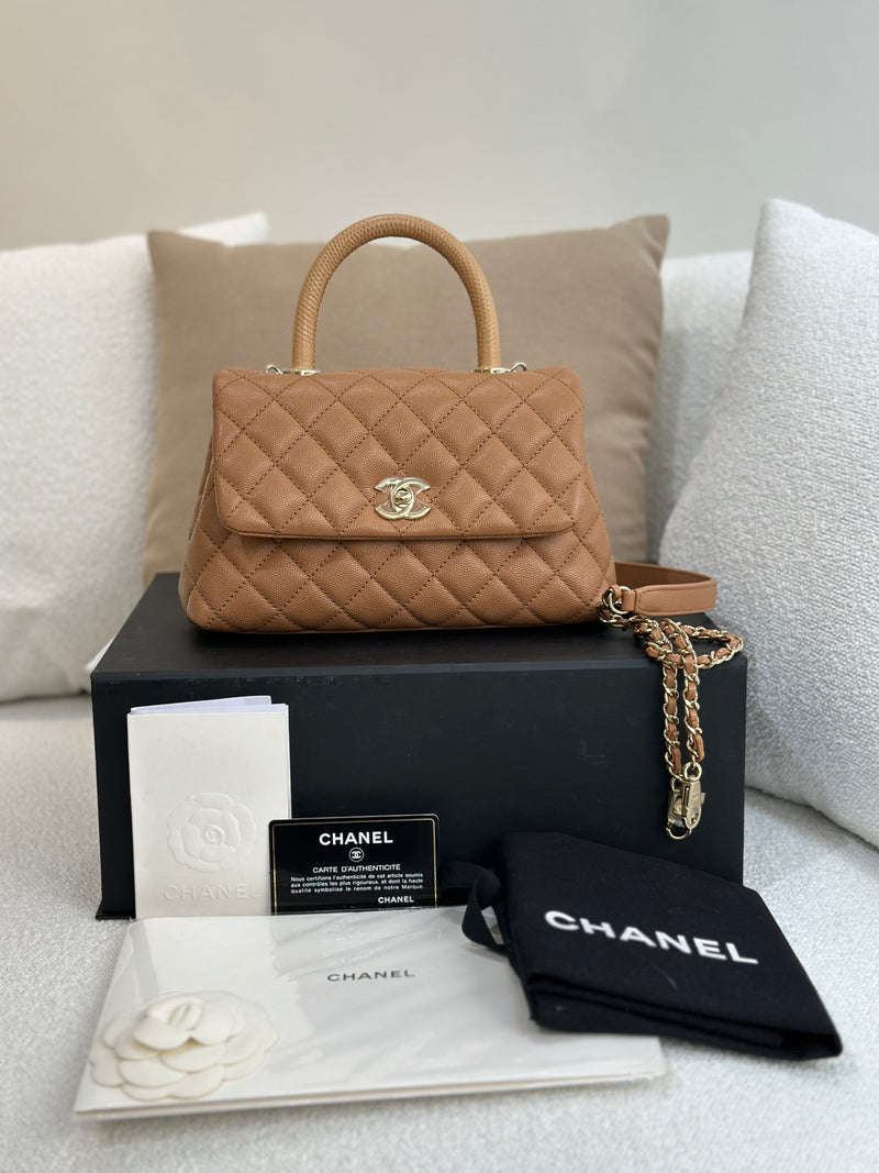 Chanel Small Coco Handle 21P Caramel Caviar Light Gold Hardware