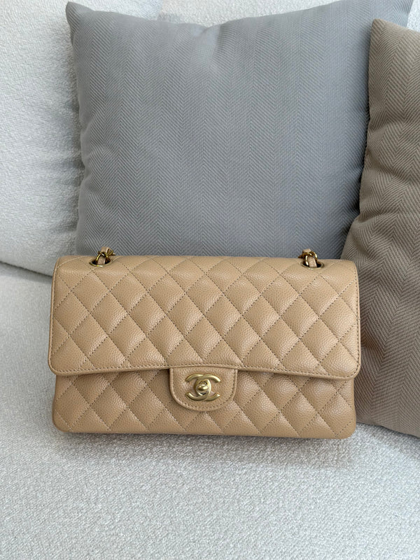 Chanel Medium Classic Flap Beige Clair Caviar Gold Hardware