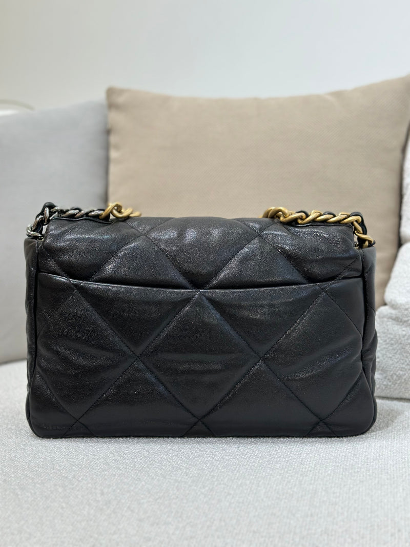 Chanel 19 Medium Flap Bag in Black Lambskin Mixed Metal Hardware