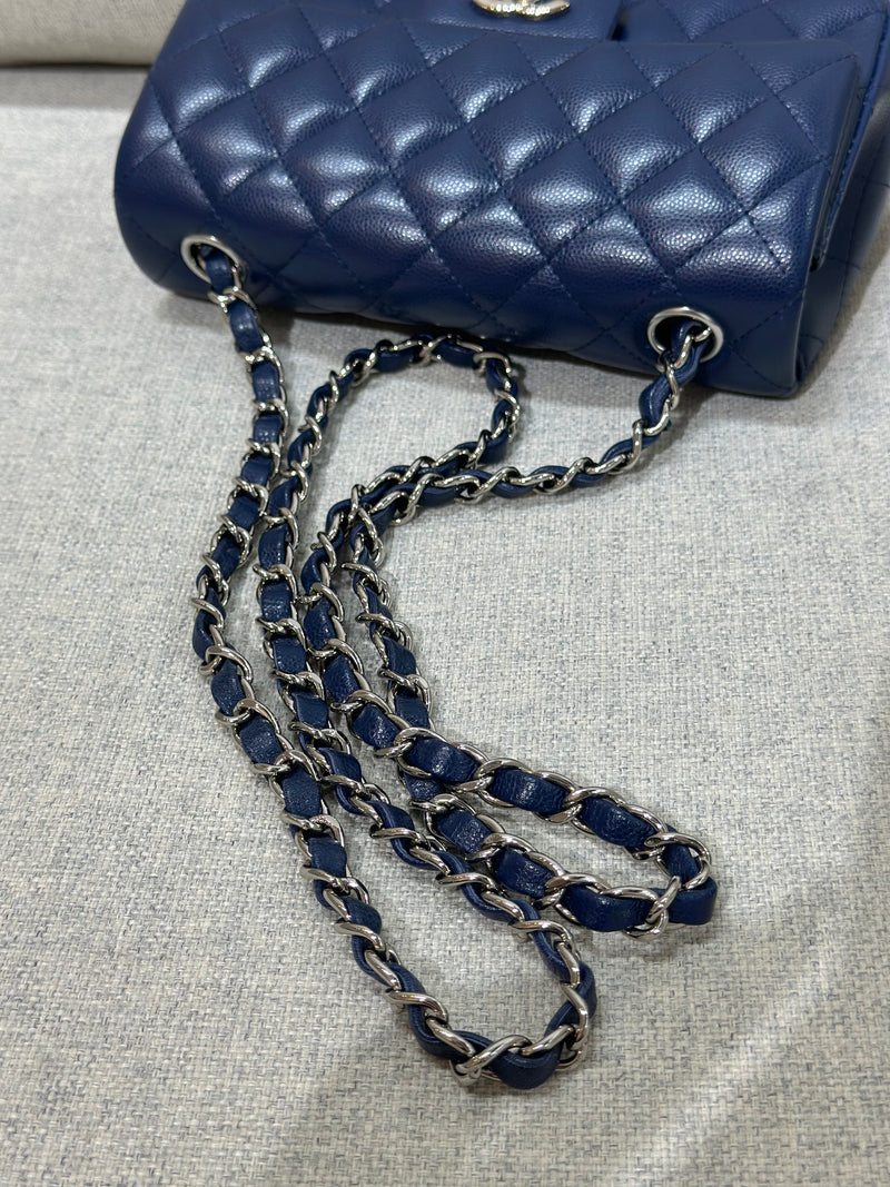 Chanel Mini Rectangular Flap 17B Navy Caviar Silver Hardware