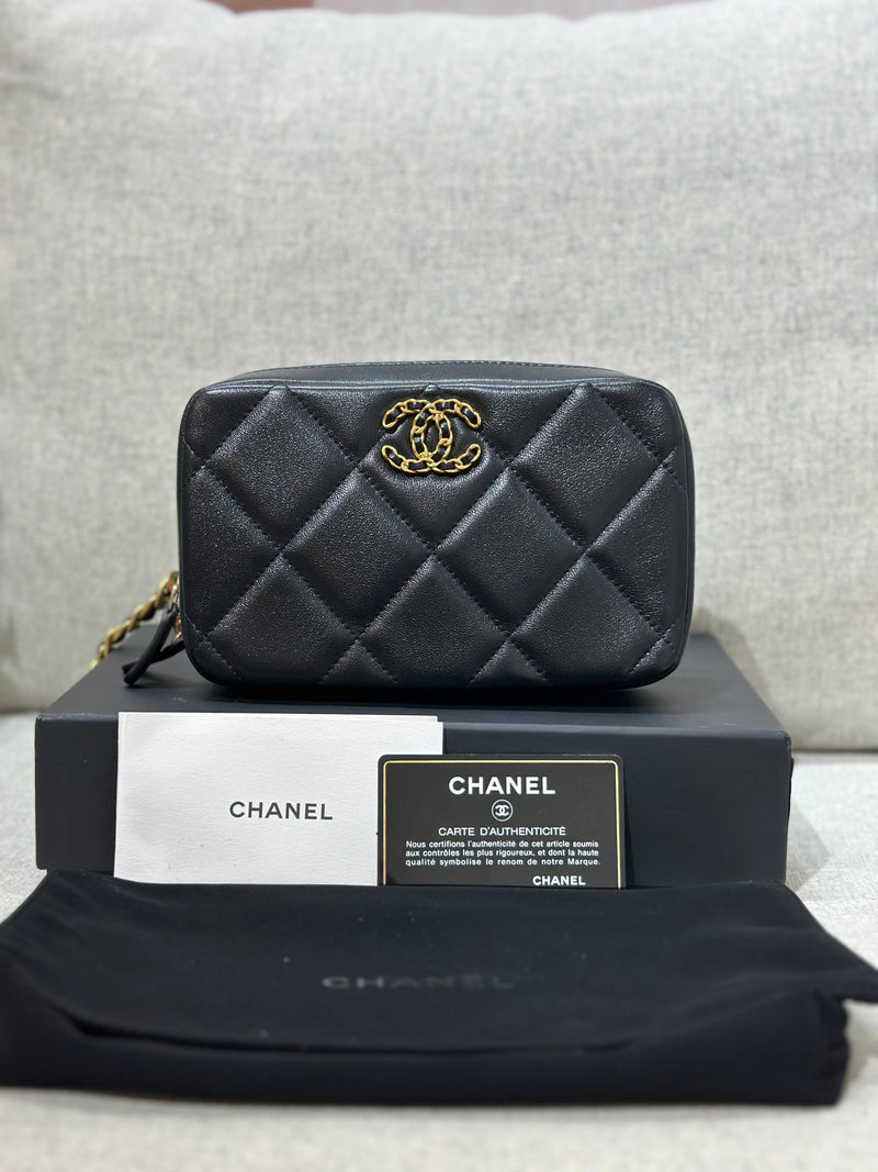 Chanel 19 Camera Bag Black Lambskin Mixed Metal Hardware