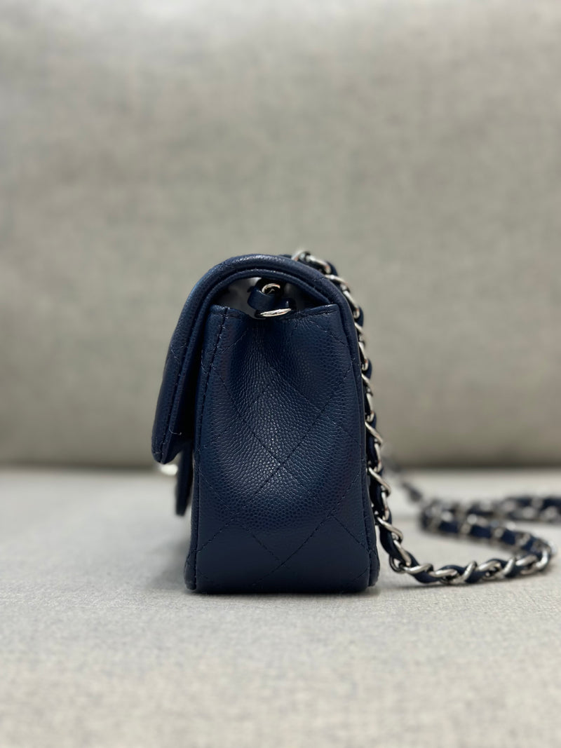 Chanel Mini Rectangular Flap 17B Navy Caviar Silver Hardware