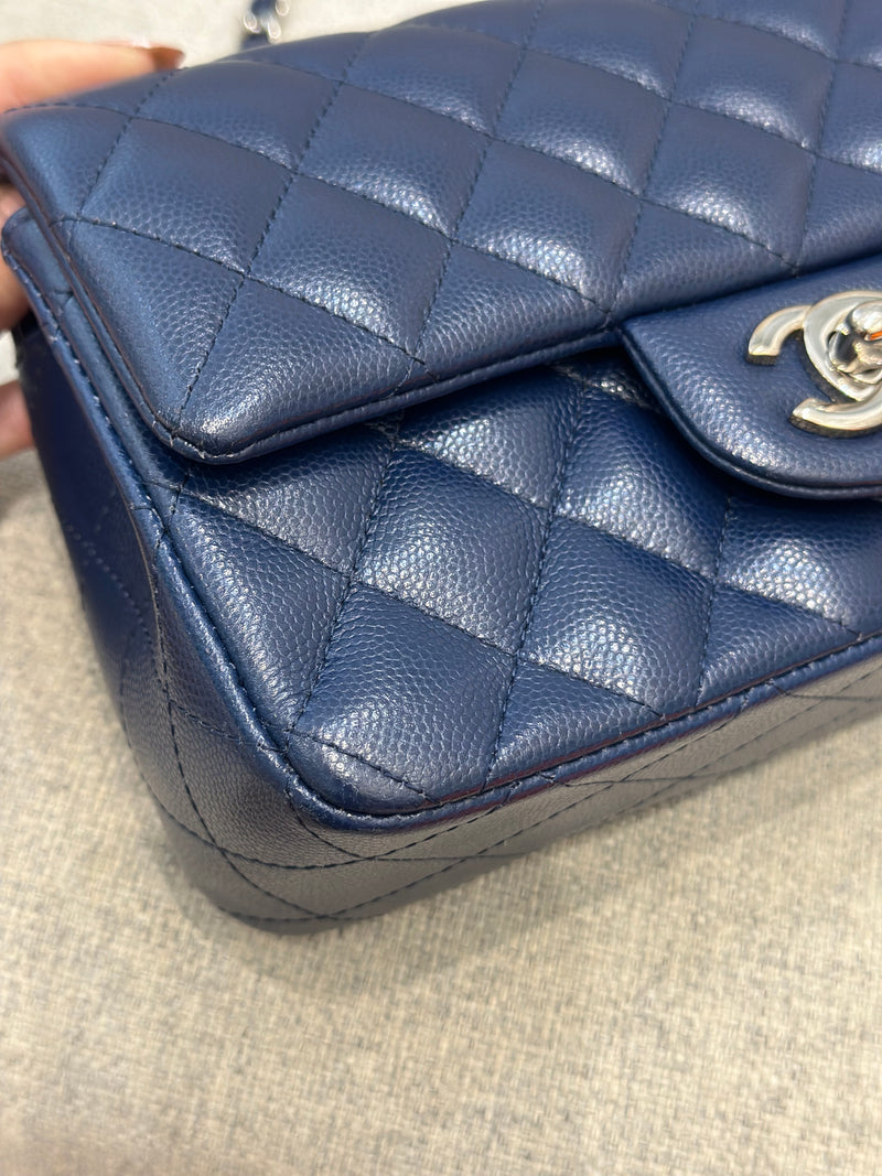 Chanel Mini Rectangular Flap 17B Navy Caviar Silver Hardware