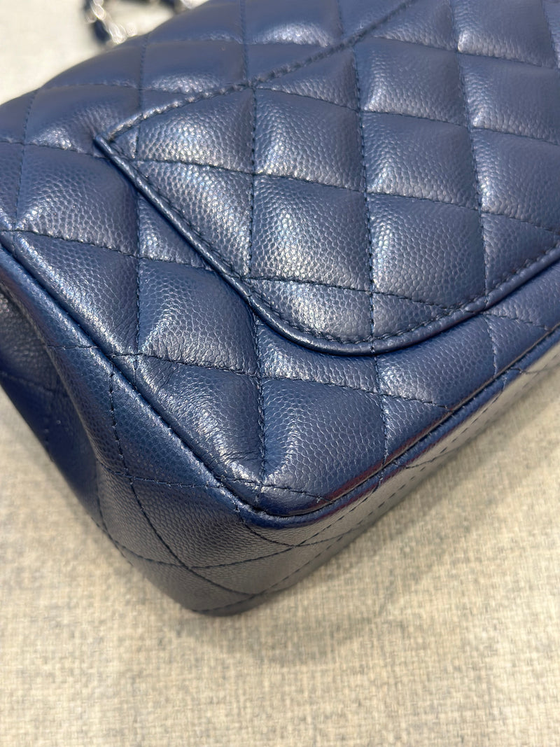 Chanel Mini Rectangular Flap 17B Navy Caviar Silver Hardware