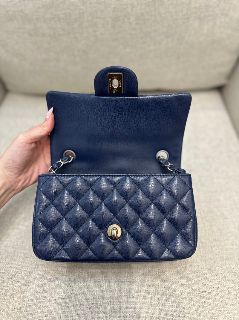 Chanel Mini Rectangular Flap 17B Navy Caviar Silver Hardware