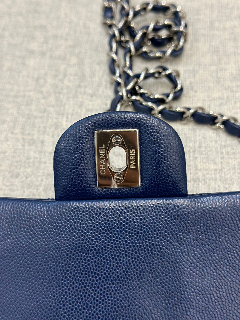 Chanel Mini Rectangular Flap 17B Navy Caviar Silver Hardware