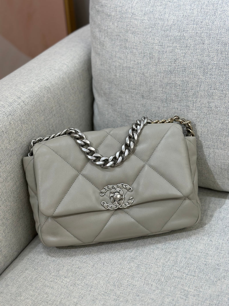 Chanel 19 Small Grey Lambskin Mixed Metal Hardware