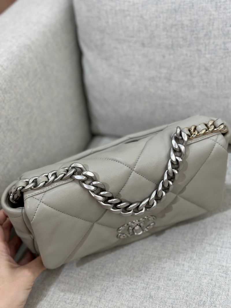 Chanel 19 Small Grey Lambskin Mixed Metal Hardware