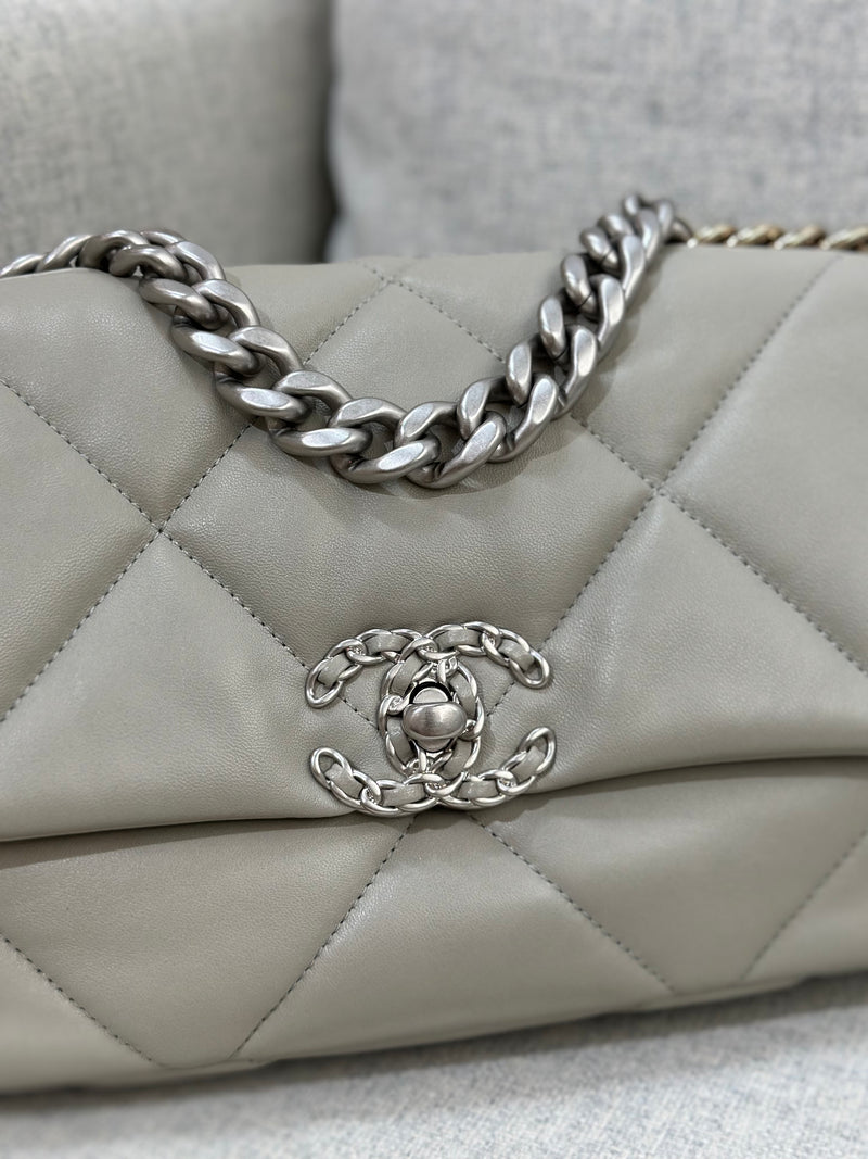 Chanel 19 Small Grey Lambskin Mixed Metal Hardware