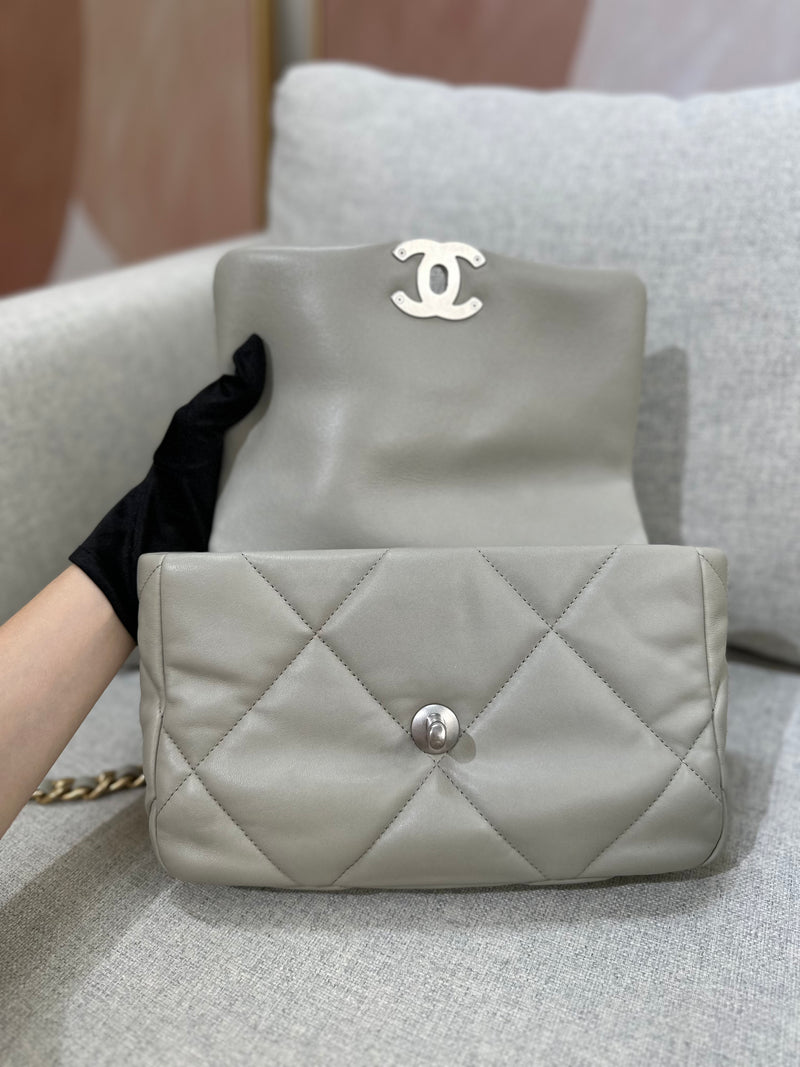 Chanel 19 Small Grey Lambskin Mixed Metal Hardware