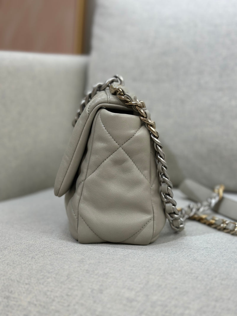 Chanel 19 Small Grey Lambskin Mixed Metal Hardware