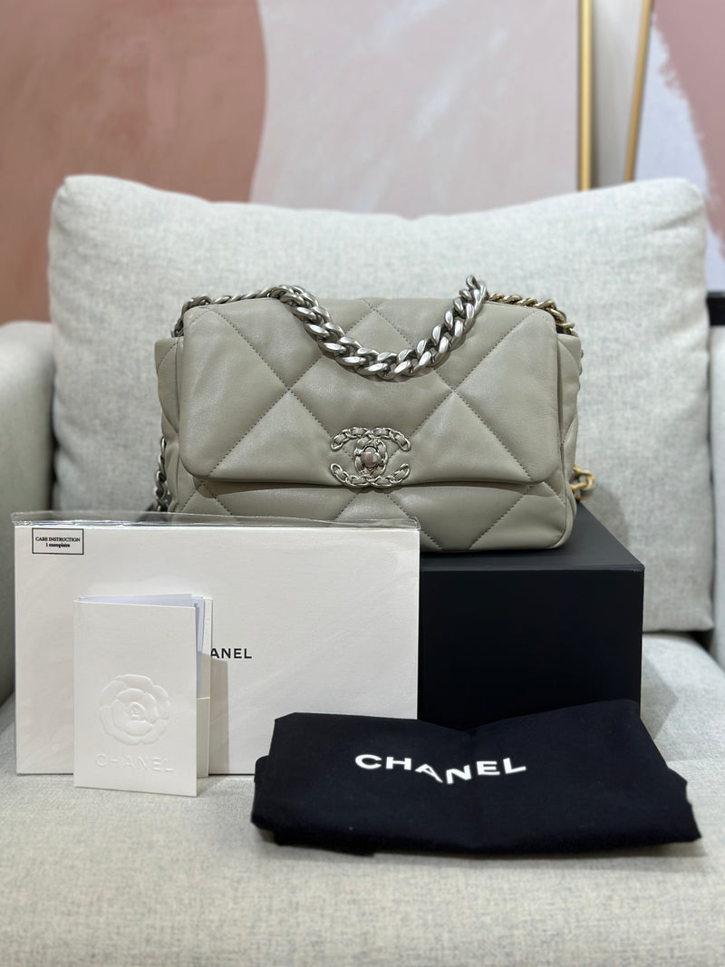 Chanel 19 Small Grey Lambskin Mixed Metal Hardware