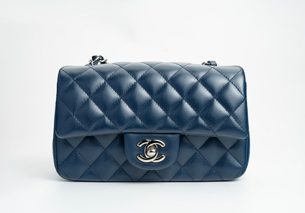 Chanel Mini Rectangular Flap 17B Navy Caviar Silver Hardware