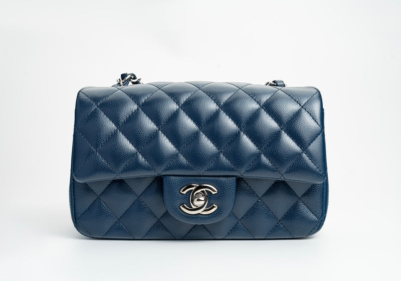 Chanel Mini Rectangular Flap 17B Navy Caviar Silver Hardware