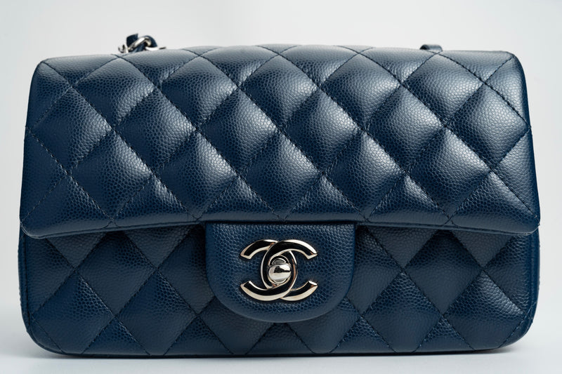 Chanel Mini Rectangular Flap 17B Navy Caviar Silver Hardware