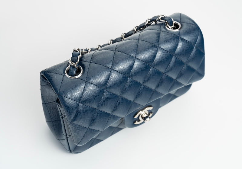 Chanel Mini Rectangular Flap 17B Navy Caviar Silver Hardware