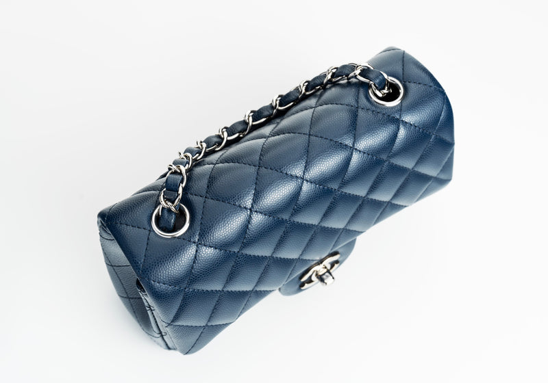 Chanel Mini Rectangular Flap 17B Navy Caviar Silver Hardware