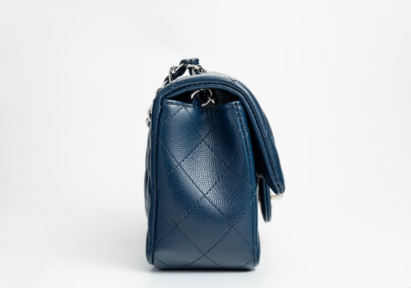 Chanel Mini Rectangular Flap 17B Navy Caviar Silver Hardware