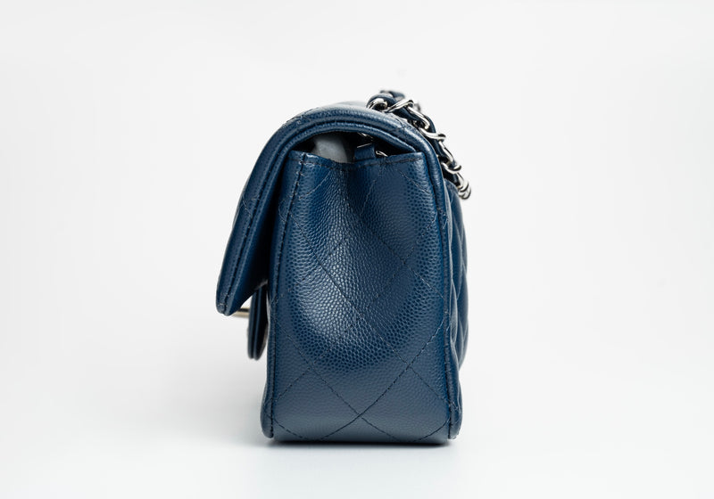 Chanel Mini Rectangular Flap 17B Navy Caviar Silver Hardware