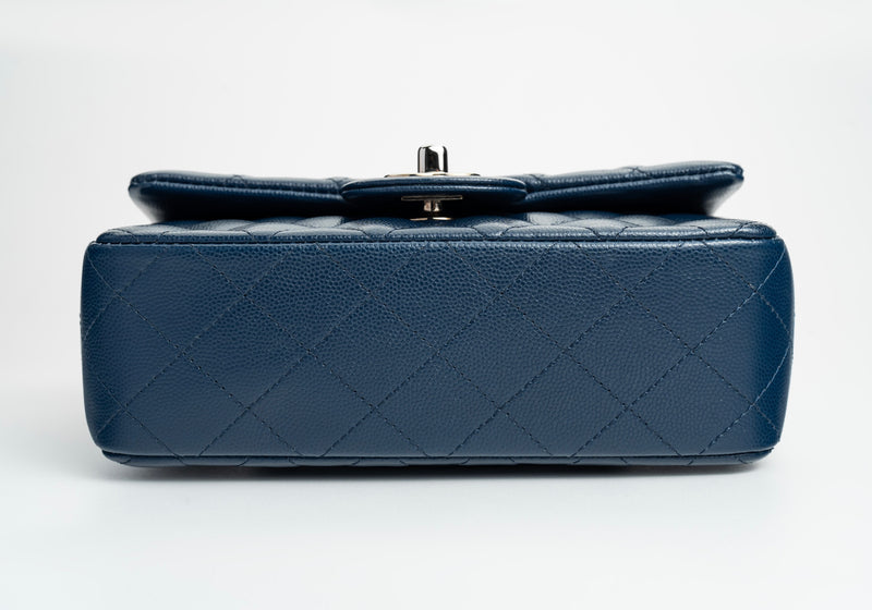 Chanel Mini Rectangular Flap 17B Navy Caviar Silver Hardware