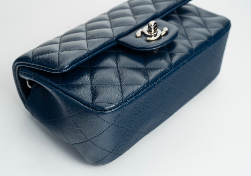 Chanel Mini Rectangular Flap 17B Navy Caviar Silver Hardware