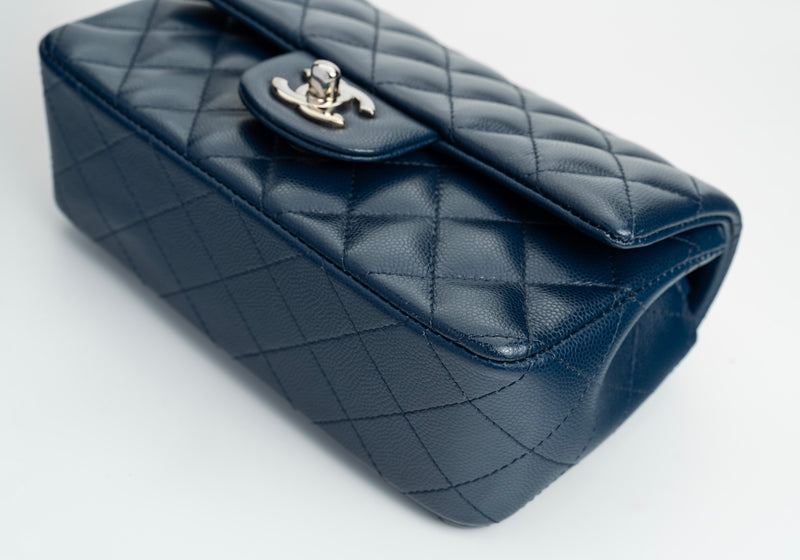 Chanel Mini Rectangular Flap 17B Navy Caviar Silver Hardware