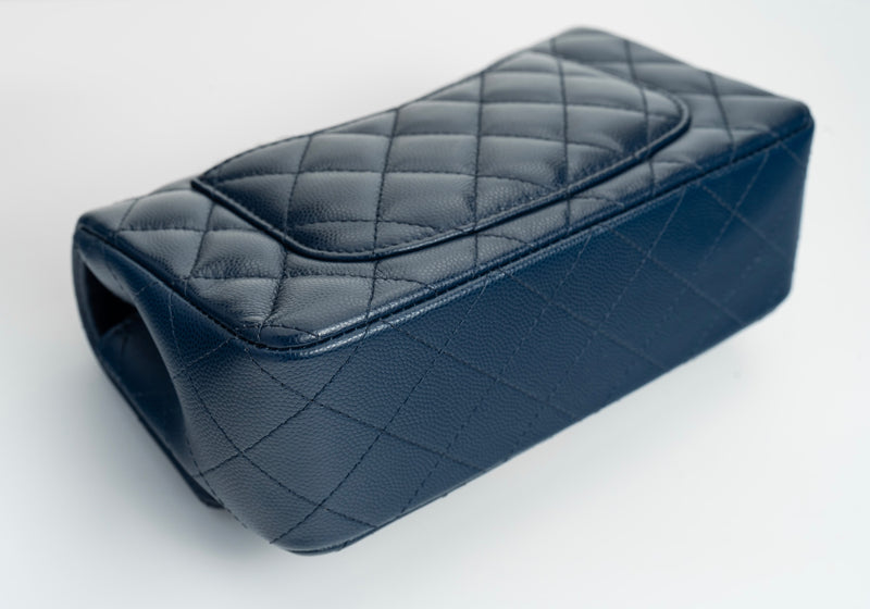 Chanel Mini Rectangular Flap 17B Navy Caviar Silver Hardware
