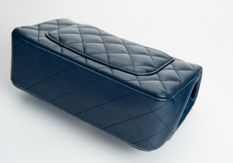 Chanel Mini Rectangular Flap 17B Navy Caviar Silver Hardware