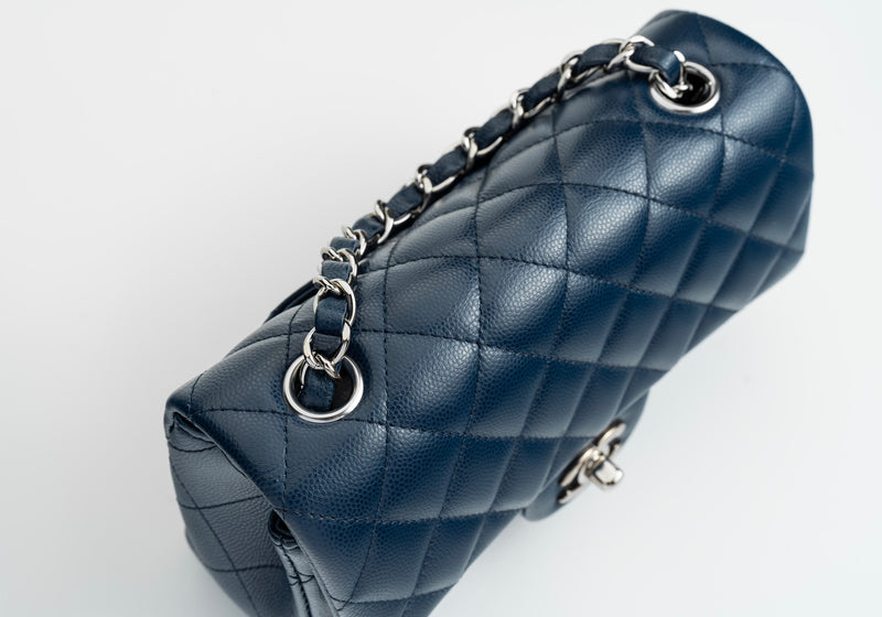 Chanel Mini Rectangular Flap 17B Navy Caviar Silver Hardware