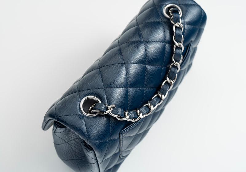 Chanel Mini Rectangular Flap 17B Navy Caviar Silver Hardware