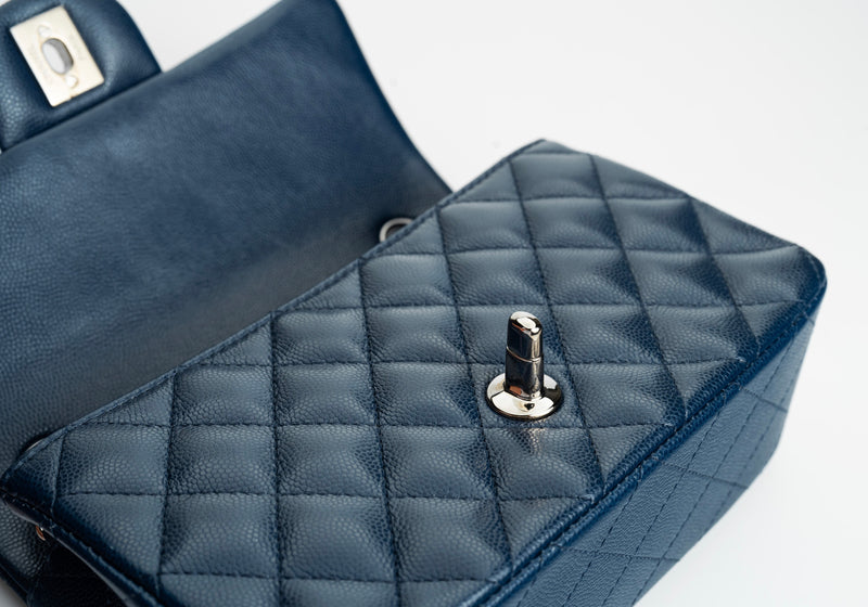 Chanel Mini Rectangular Flap 17B Navy Caviar Silver Hardware