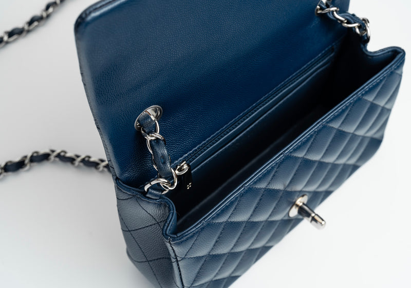 Chanel Mini Rectangular Flap 17B Navy Caviar Silver Hardware