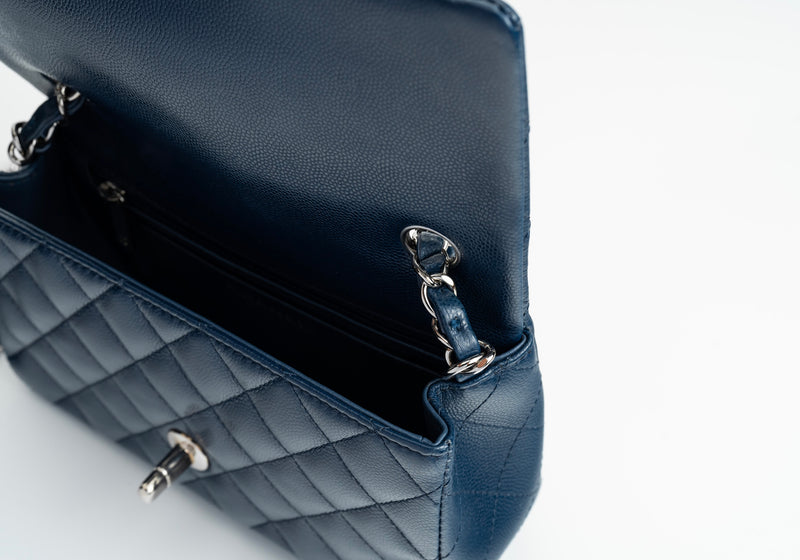 Chanel Mini Rectangular Flap 17B Navy Caviar Silver Hardware