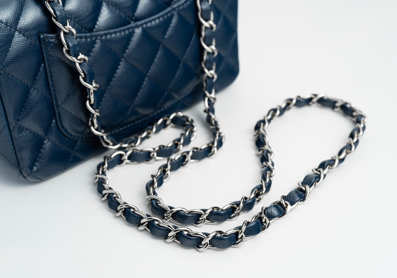 Chanel Mini Rectangular Flap 17B Navy Caviar Silver Hardware