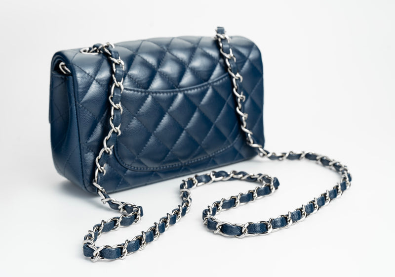 Chanel Mini Rectangular Flap 17B Navy Caviar Silver Hardware
